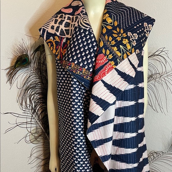 MISSLOOK Multicolor reversible long Patterned Vest with pockets - Picture 6 of 7